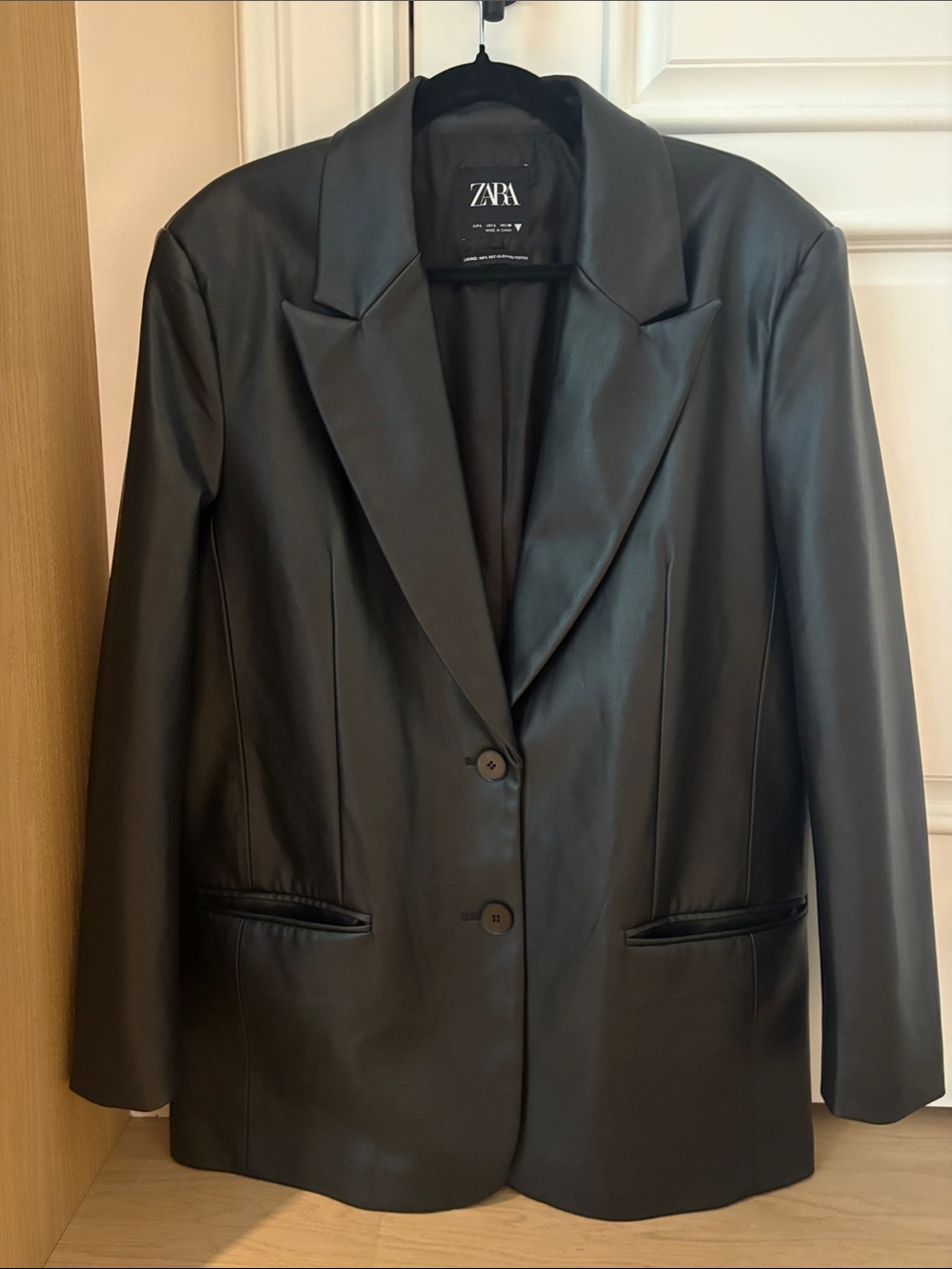 Zara Black Faux Leather Blazer